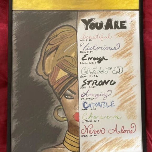 Large Framed Colored Sketch Jamaican Woman with Quote - Picture 6 of 7